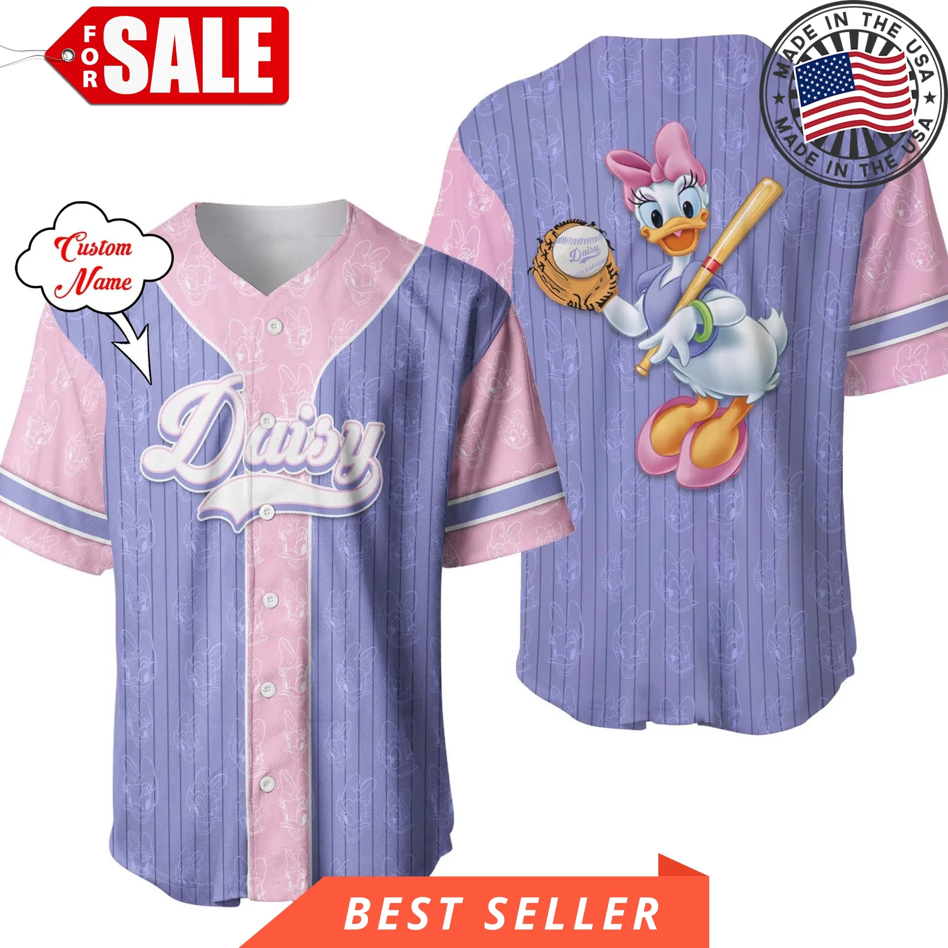 Daisy Duck Purple Pink Patterns Disney Cartoon Design Custom Personalized Baseball Jersey