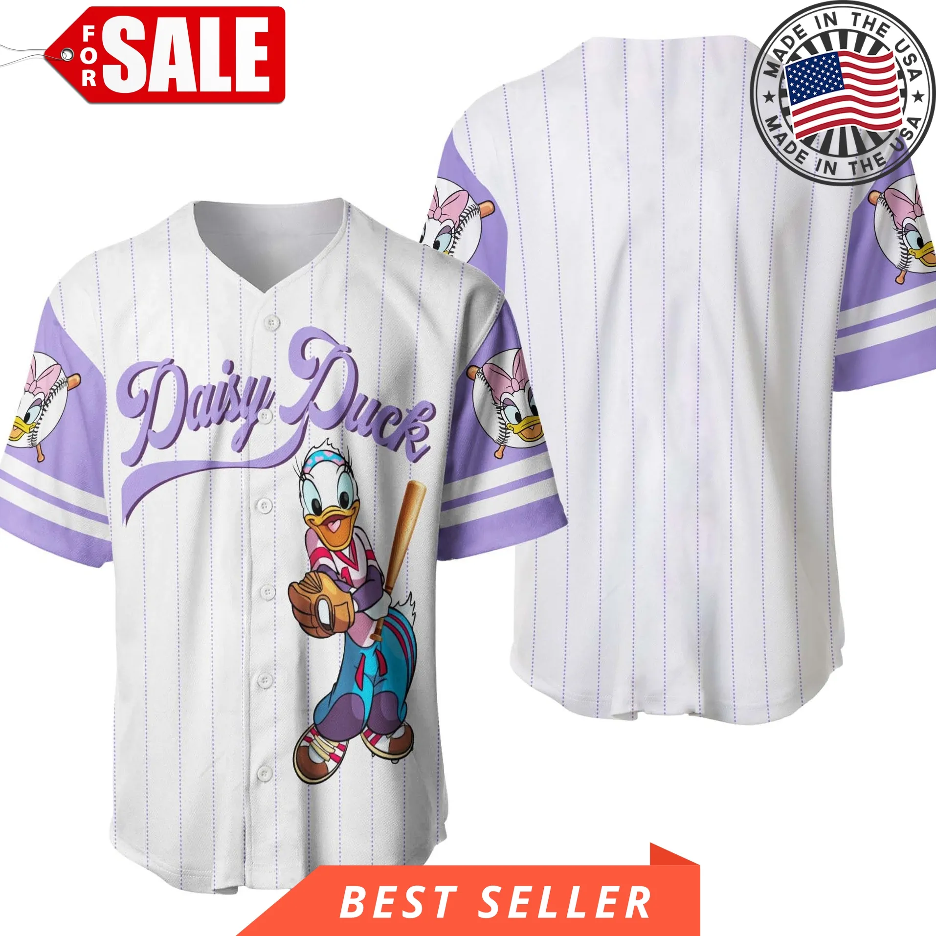 Daisy Duck White Purple Lilac Disney Cartoon Design Custom Personalized Baseball Jersey