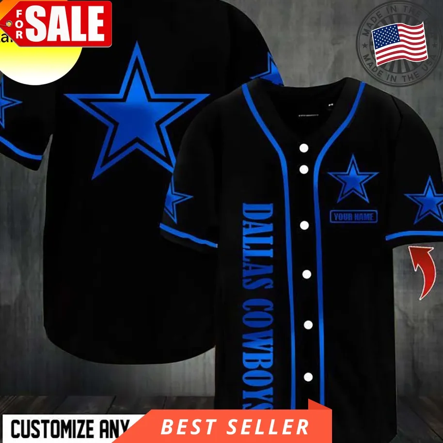 Dallas Cowboys Black Custom Name Baseball Jersey
