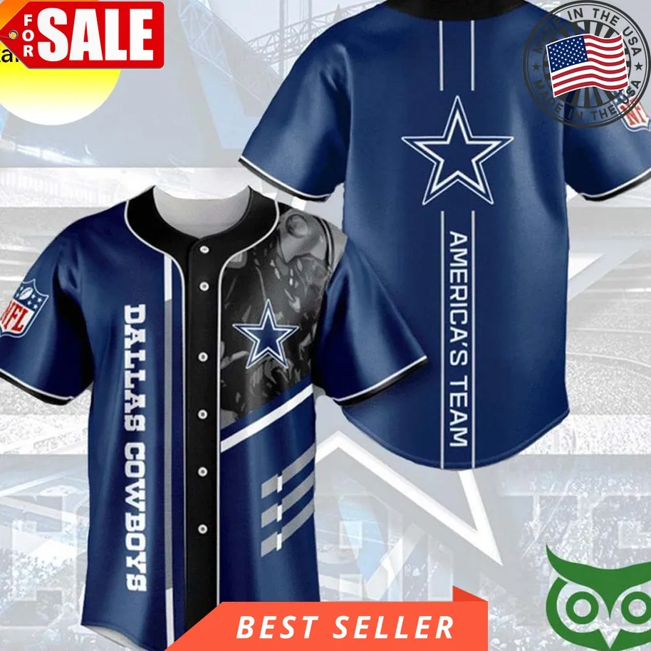 Dallas Cowboys Logo In Blue And Black Baseball Jersey