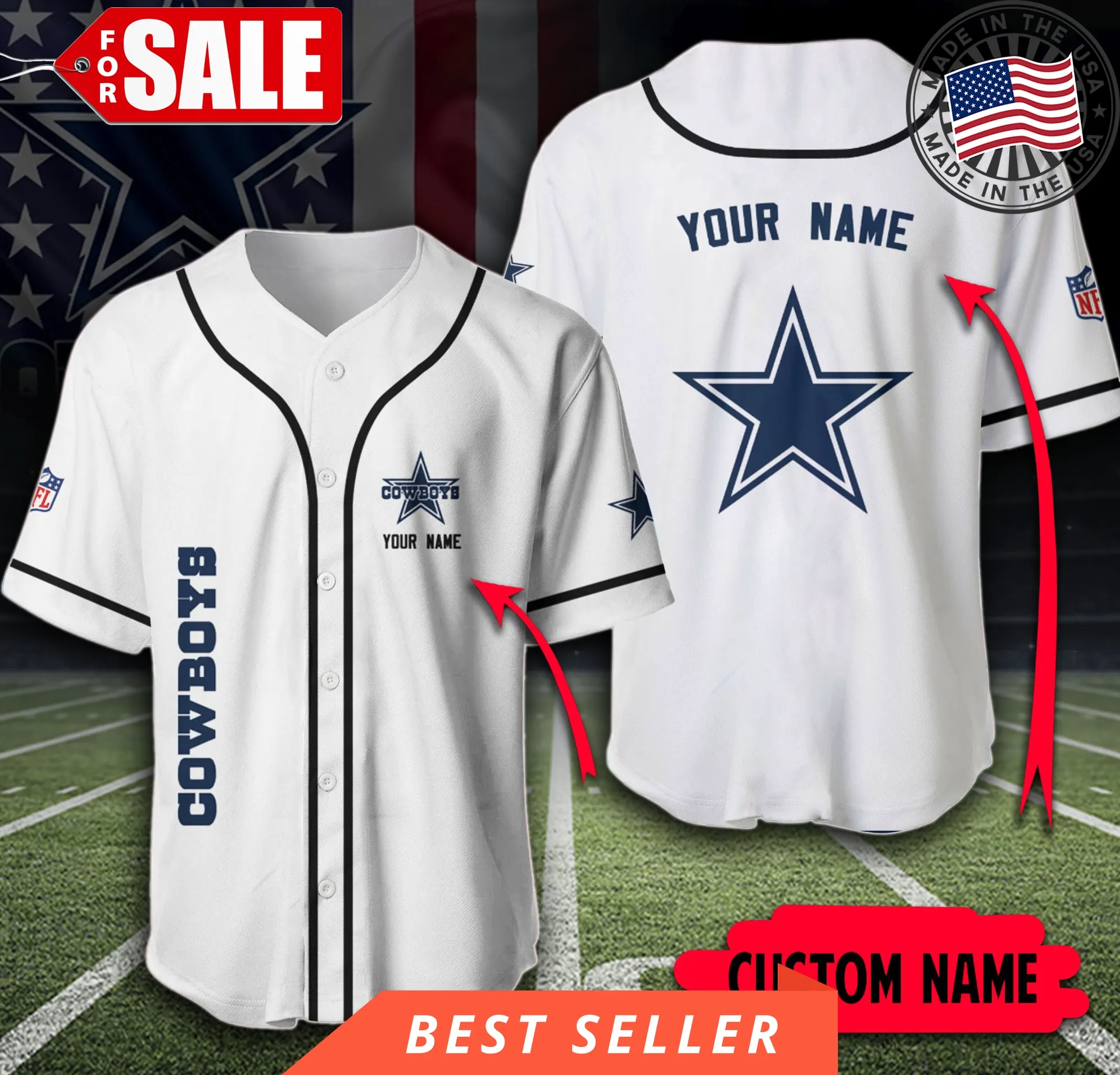 Dallas Cowboys Nfl Custome Name White Classic Baseball Jersey Shirt