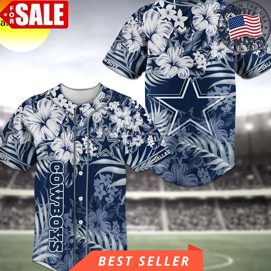 Dallas Cowboys Nfl Tropical Flowers Pattern Baseball Jersey