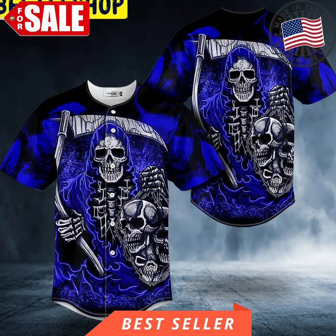 Dark Blue Fatal Shears Grim Reaper Skull Trending Baseball Jersey