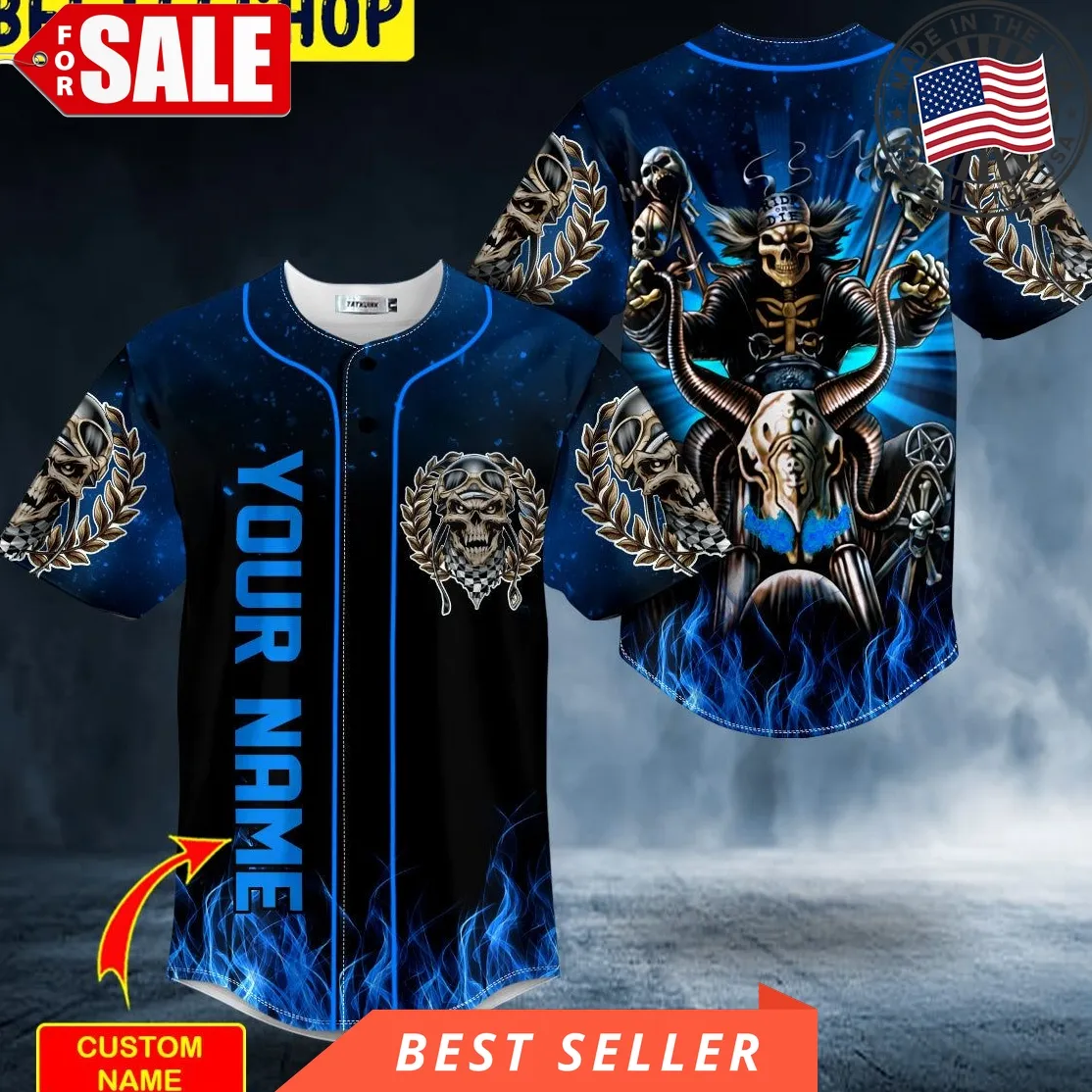 Dark Blue The Hunt Ghost Skull Custom Trending Baseball Jersey