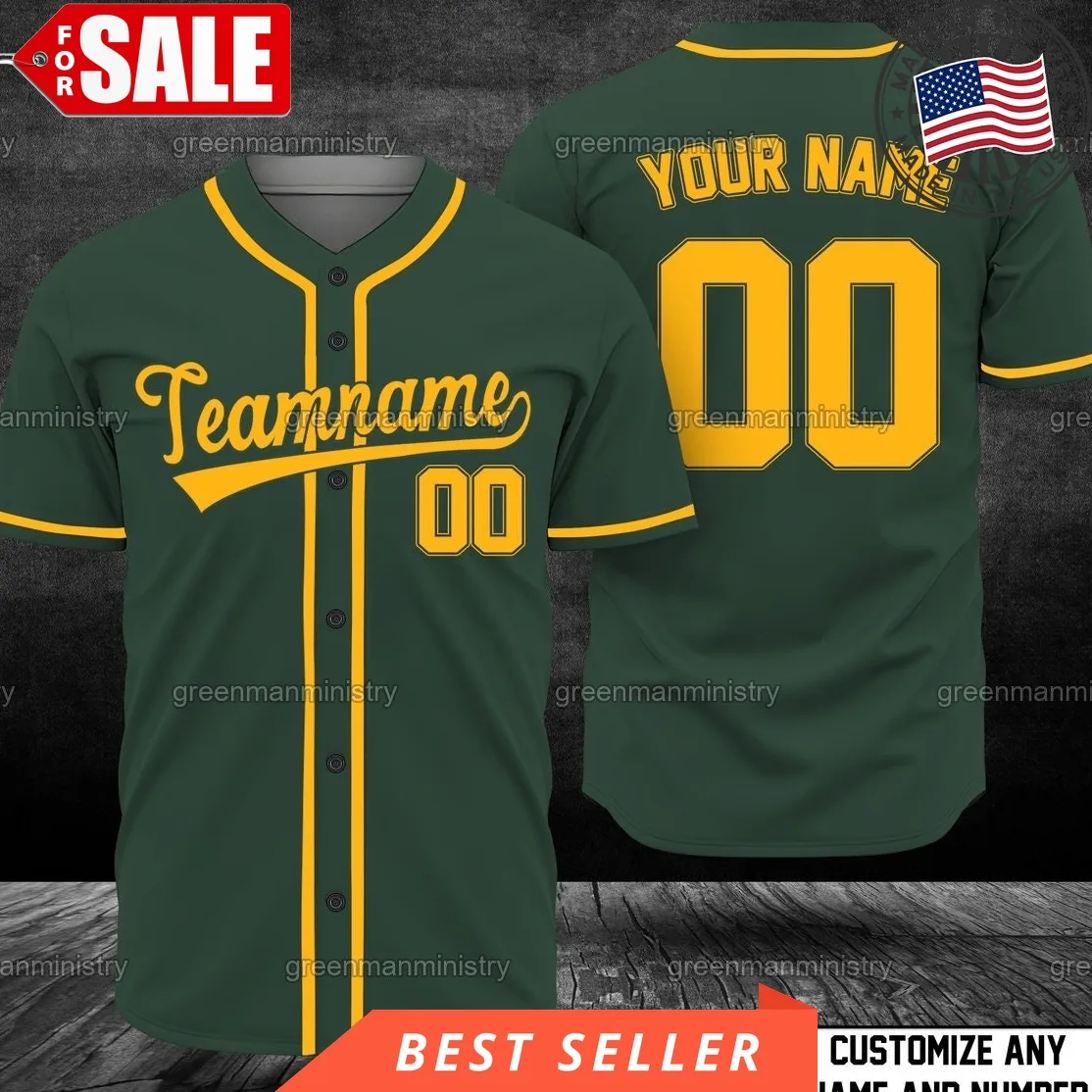 Dark Green Team Name Baseball Jersey Customize Name And Number Personalize Team Shirt