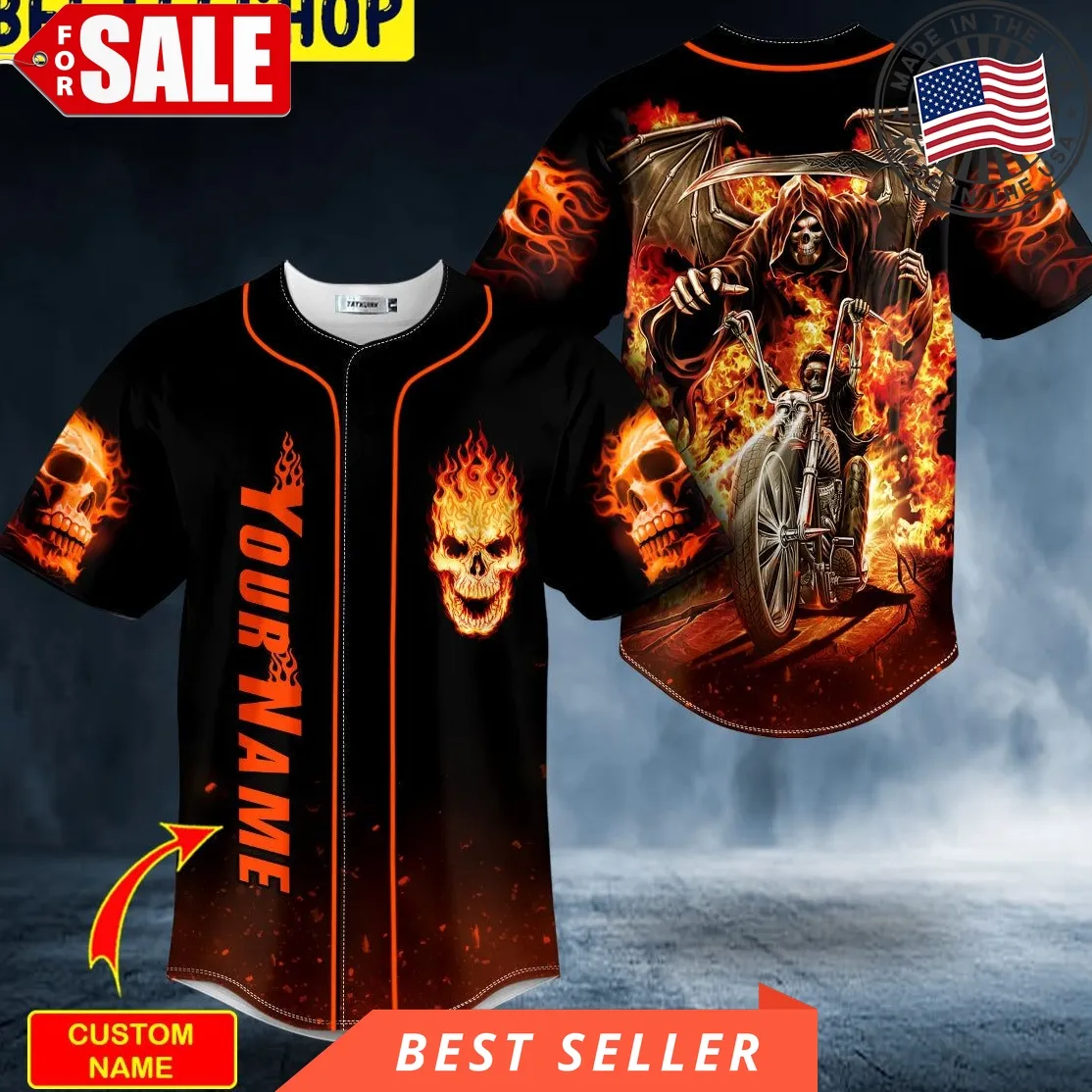 Dead Racer Ghost Rider Fire Skull Custom Trending Baseball Jersey