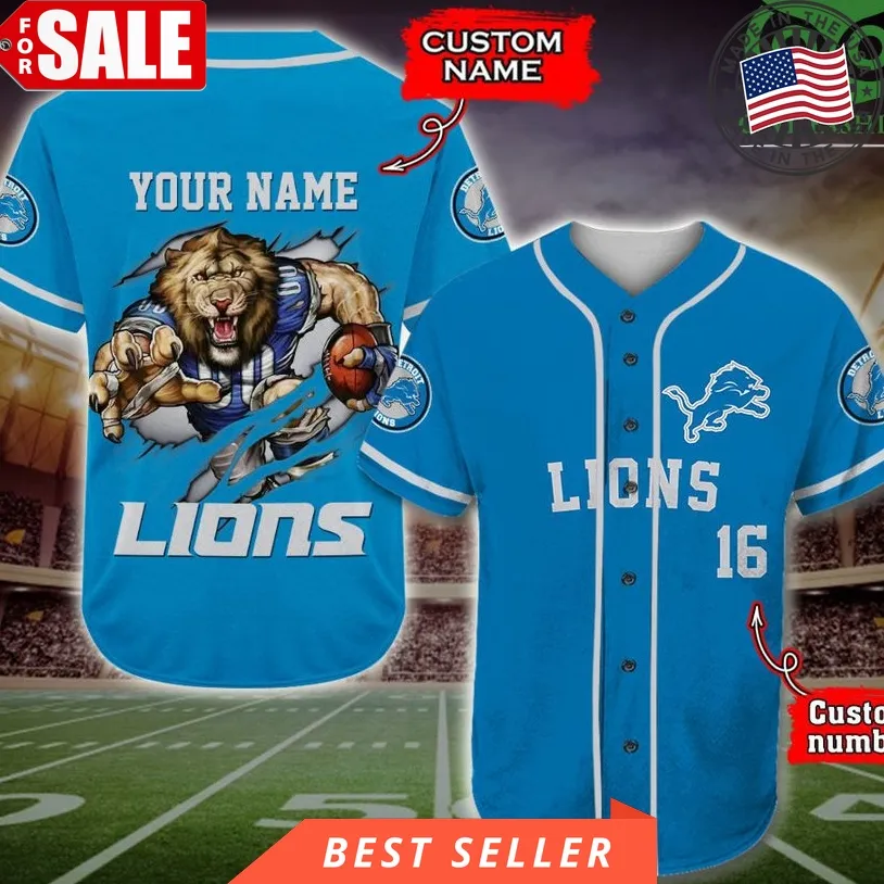 Detroit Lions Baseball Jersey Nfl Custom Name Number