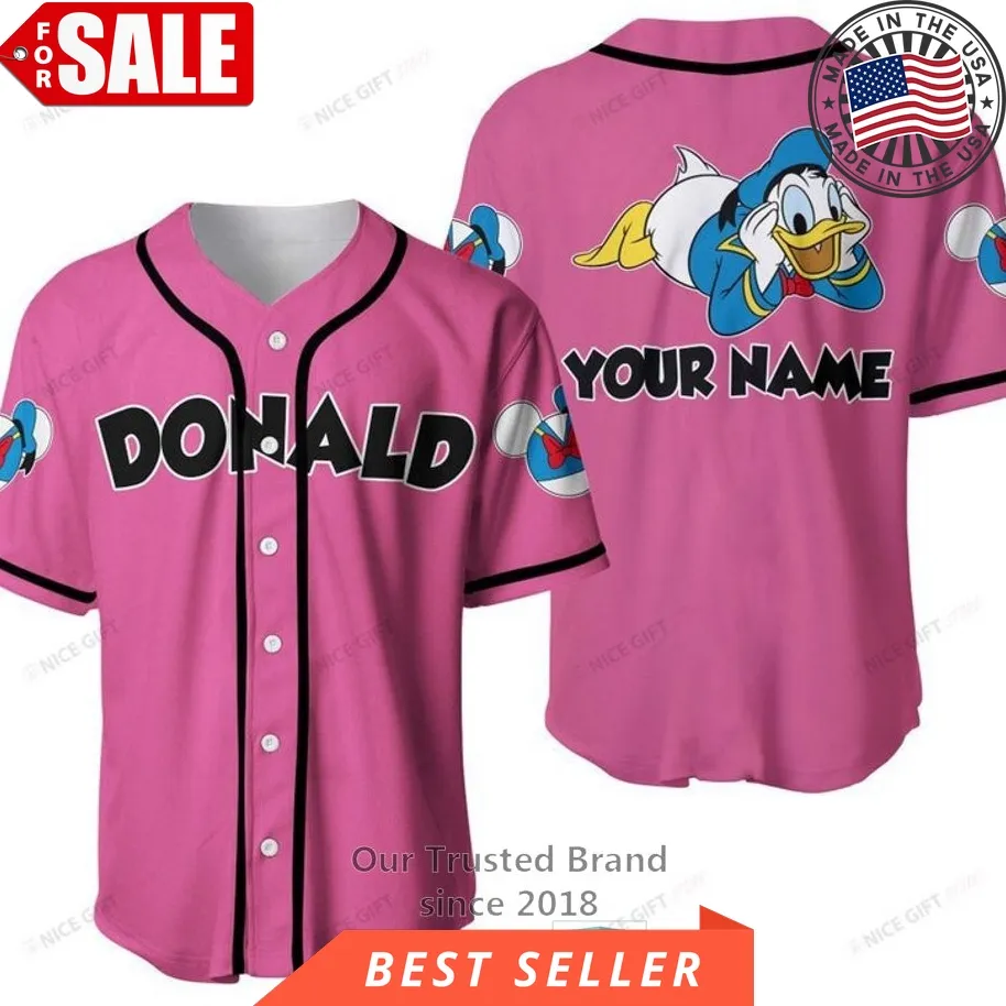 Donald Duck Custom Name Pink Baseball Jersey Shirt