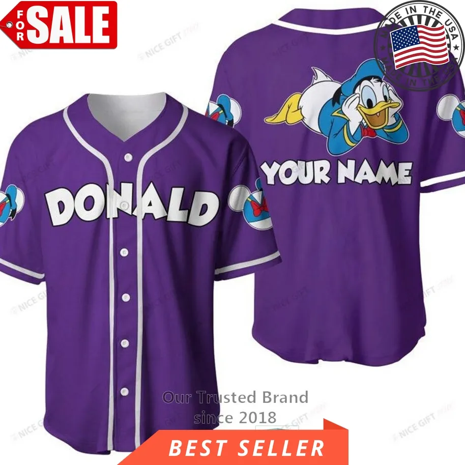 Donald Duck Custom Name Purple Baseball Jersey Shirt