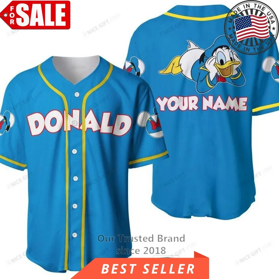 Donald Duck Cute Custom Name Blue Baseball Jersey Shirt