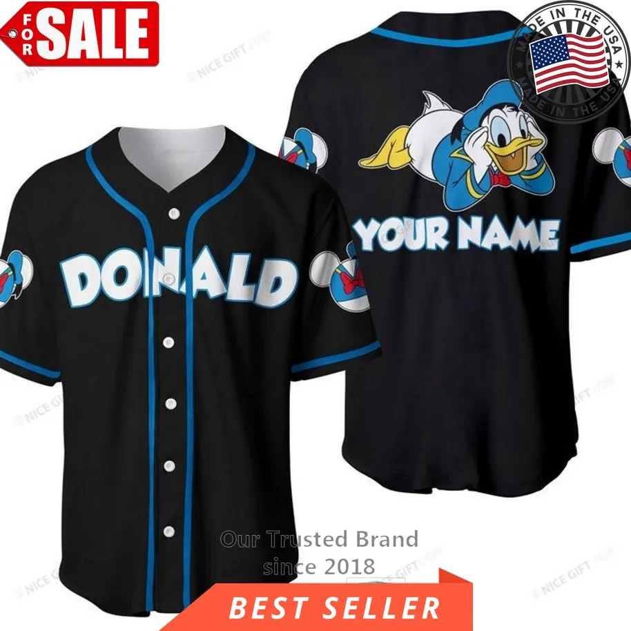 Donald Duck Disney Custom Name Black Baseball Jersey Shirt