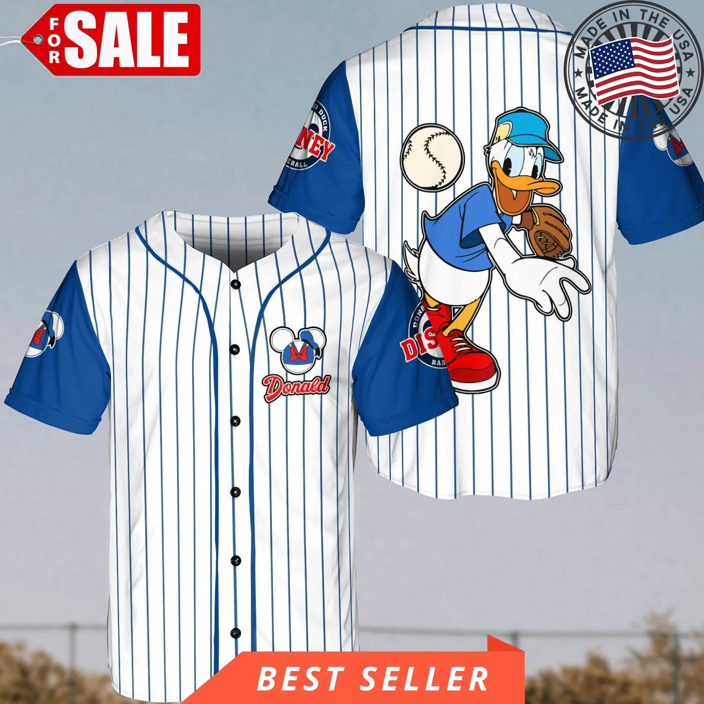 Donald Duck Disney Unisex Cartoon Graphic Casual Outfits Mlb Men Women Baseball Jersey