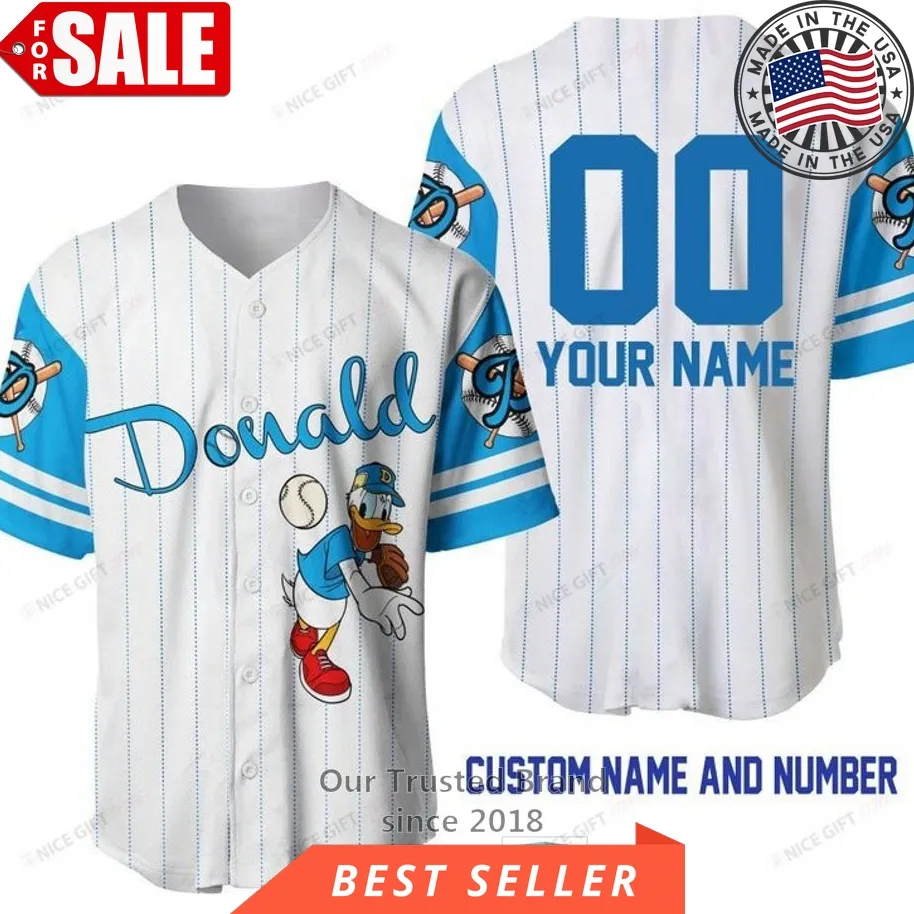 Donald Duck Personalized Blue White Baseball Jersey Shirt