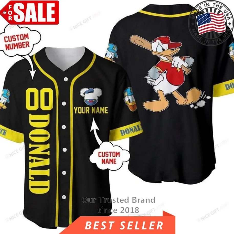 Donald Duck Personalized Yellow Black Baseball Jersey Shirt