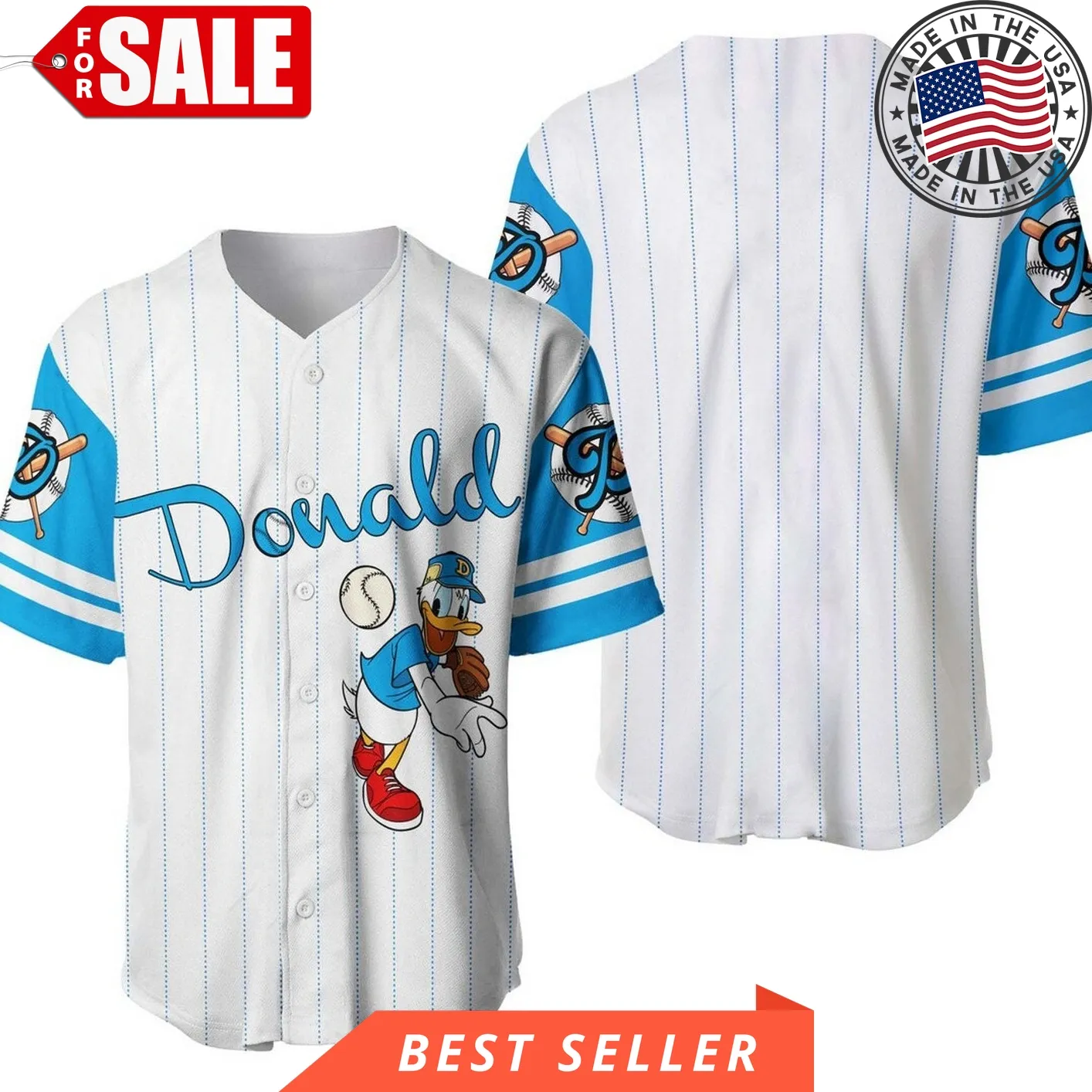 Donald Duck White Blue Disney Cartoon Custom Personalized Xs Baseball Jersey