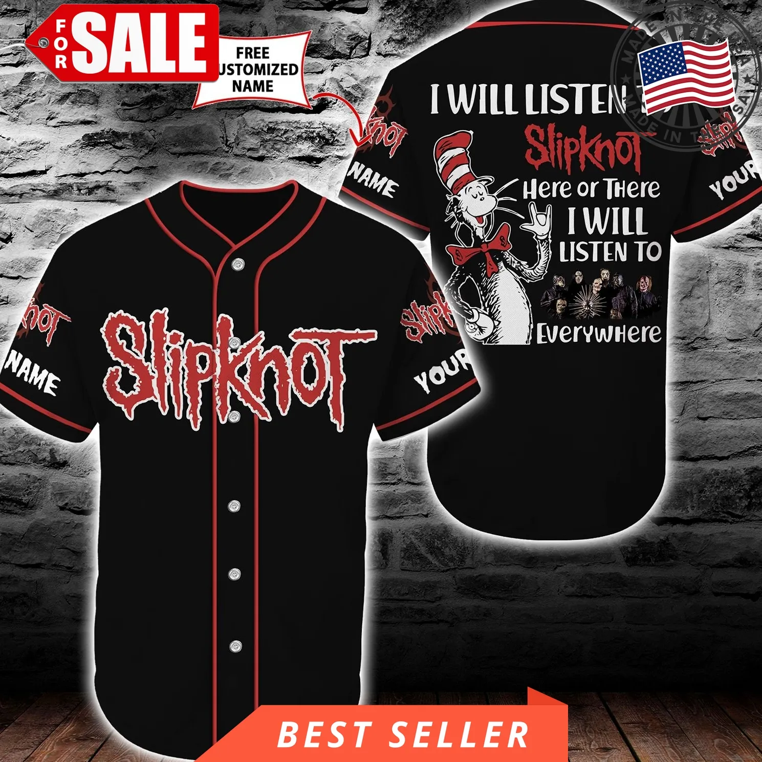 Dr Seuss Slipknot Baseball Tee Jersey Shirt Black (Personalized Custom Name) Unisex Men Women
