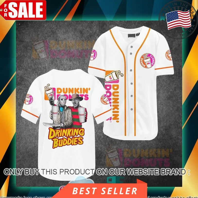 Dunkins Donut Jason Voorhees Freddy Krueger Drinking Buddies Baseball Jersey