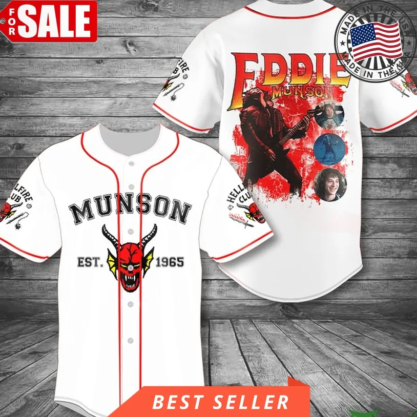 Eddie Munson 1965 Hellfire Guitar Baseball Jersey Shirt