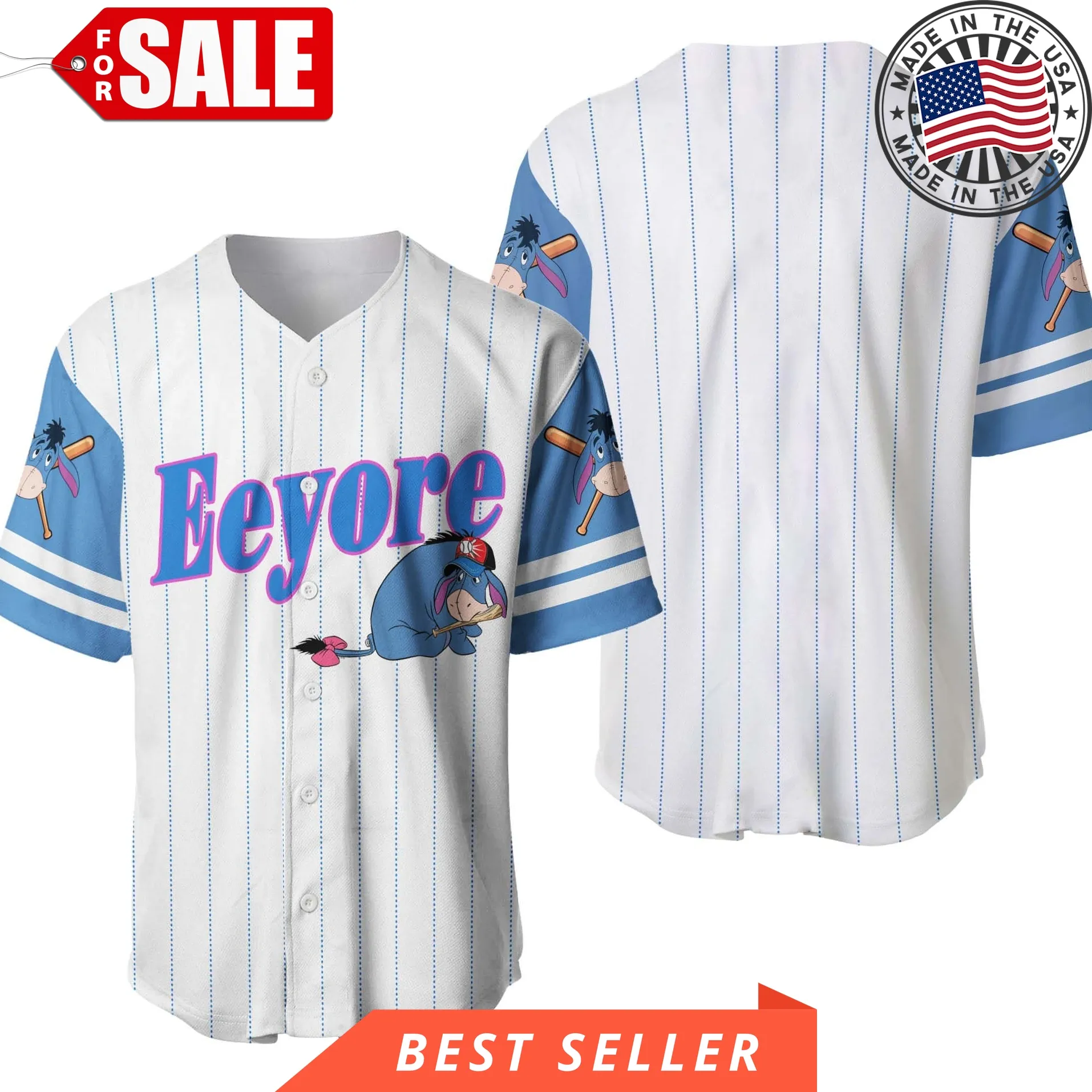 Eeyore Donkey White Blue Disney Cartoon Design Custom Personalized Baseball Jersey