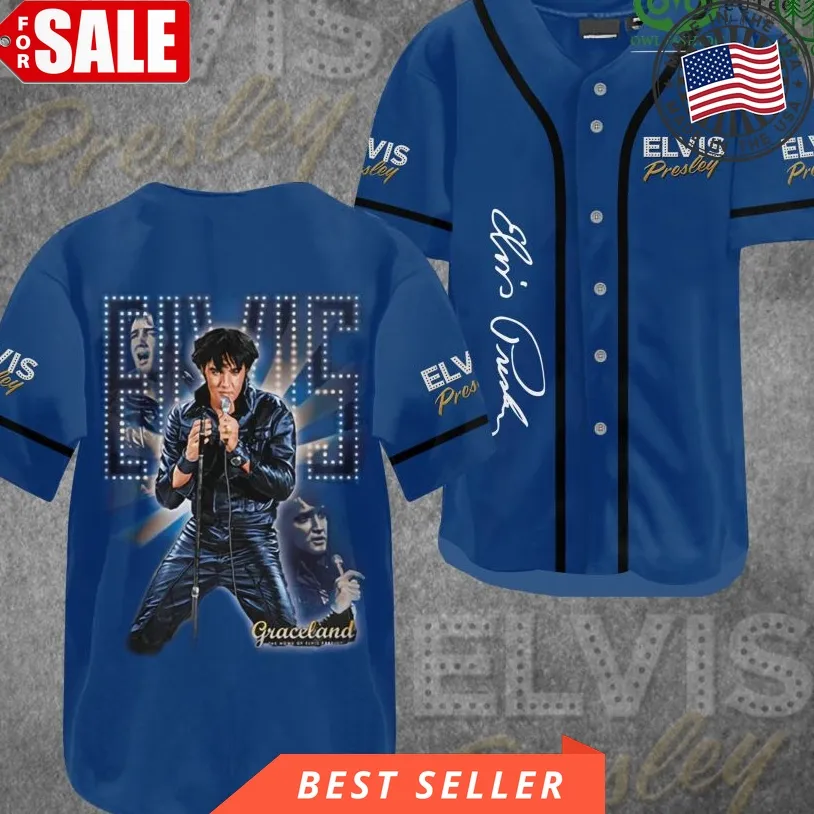 Elvis Presley Graceland Rock Blue 3D Baseball Jersey