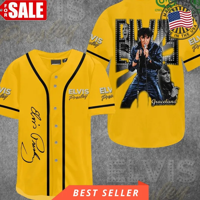 Elvis Presley Graceland Rock Yellow 3D Baseball Jersey