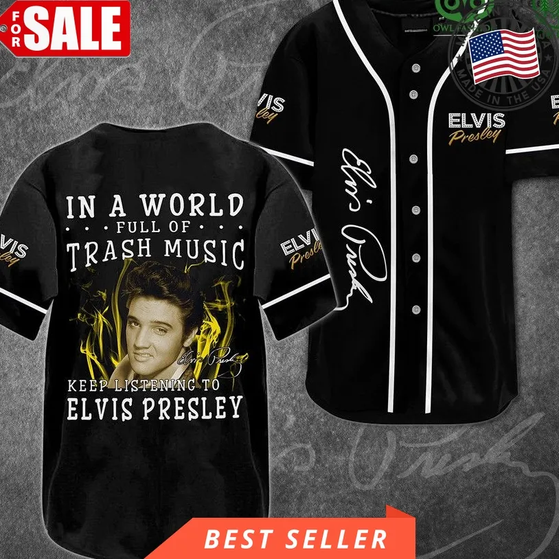 Elvis Presley Keep Listening To Rock Black 3D Baseball Jersey