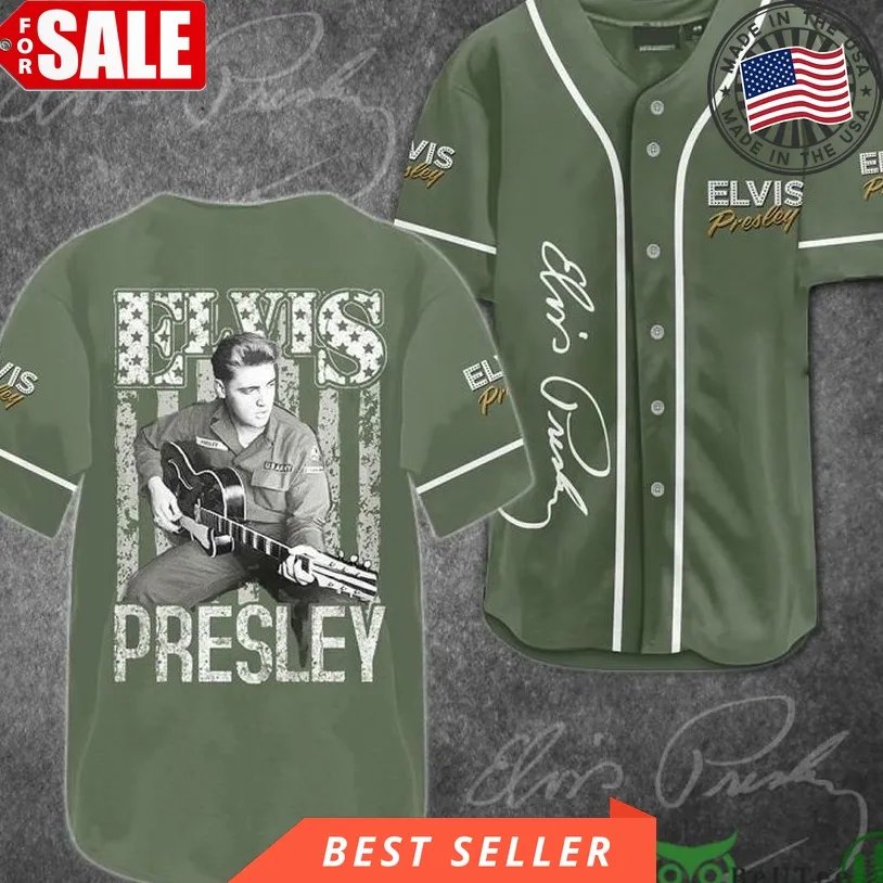 Elvis Presley Playing Guitar Green Baseball Jersey Shirt