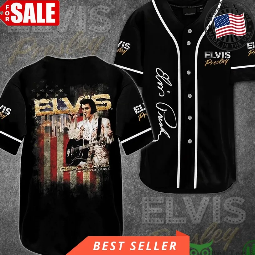 Elvis Presley Us Flag Black Baseball Jersey Shirt