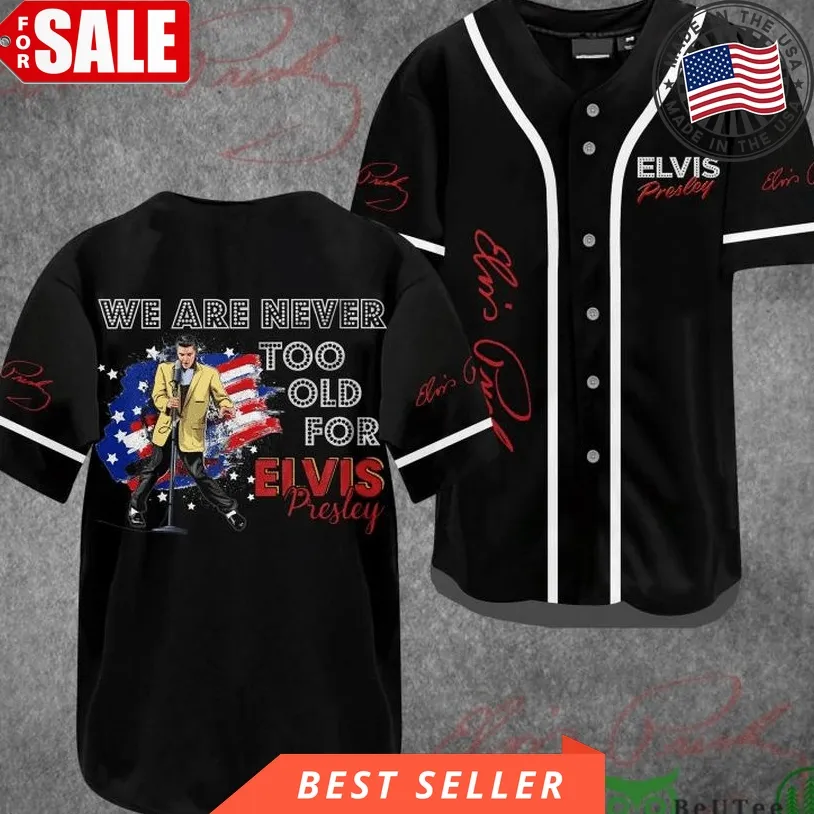 Elvis Presley With America Flag Black Baseball Jersey Shirt