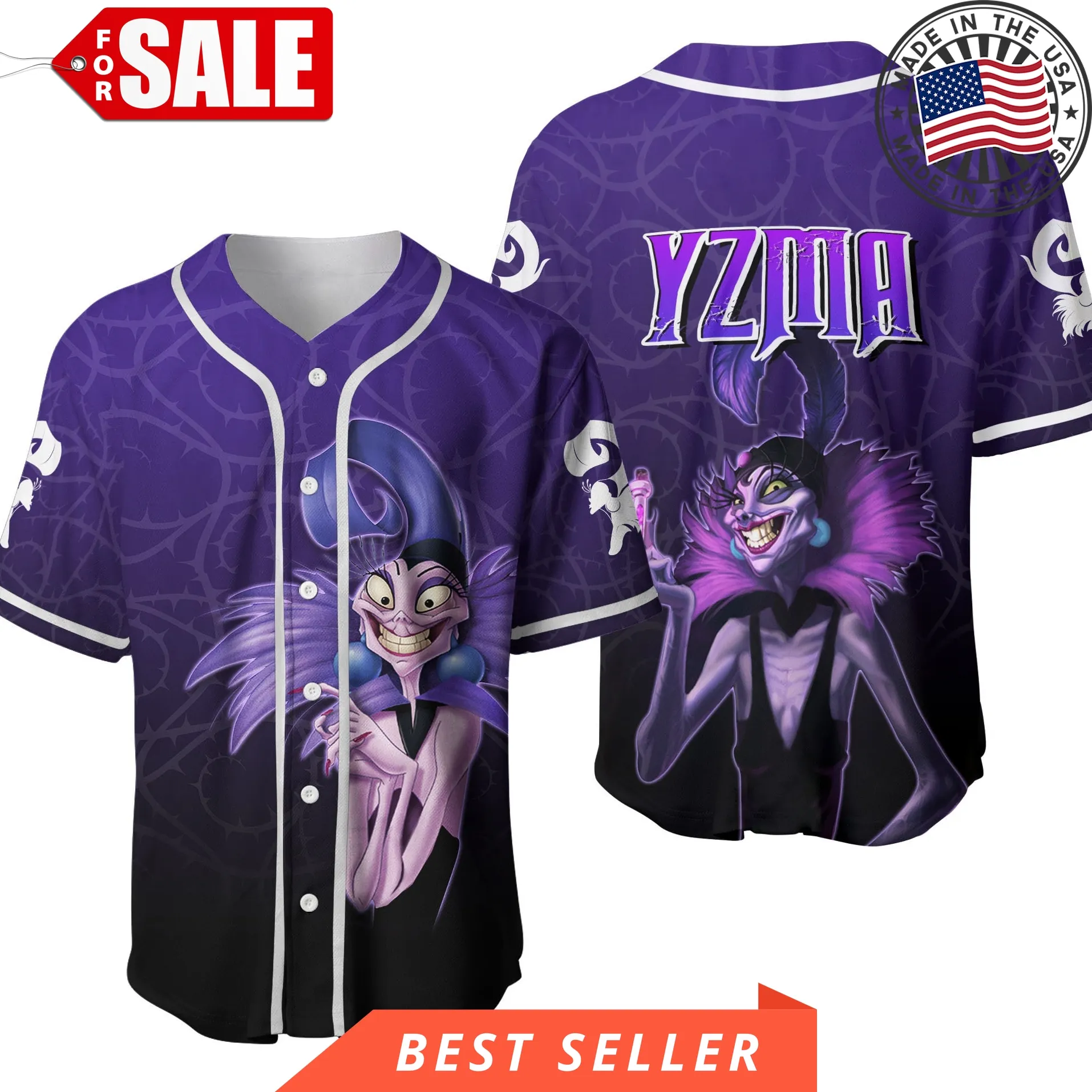 Emperor New Groove Yzma Ombre Purple Black Disney Cartoon Personalized Baseball Jersey