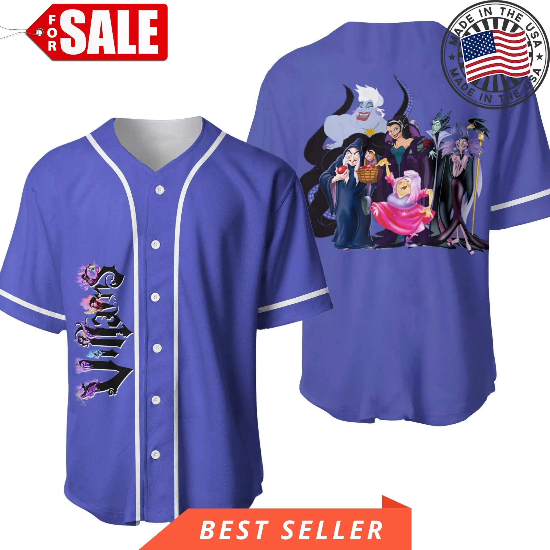 Evil Villains Lavender Purple Disney Cartoon Design Custom Personalized Baseball Jersey