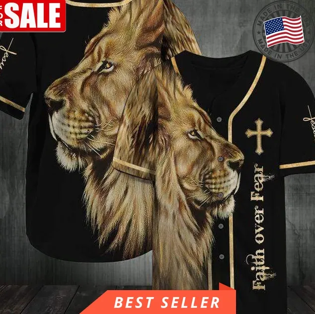 Faith Over Fear Lion King Jesus Baseball Jersey Shirt