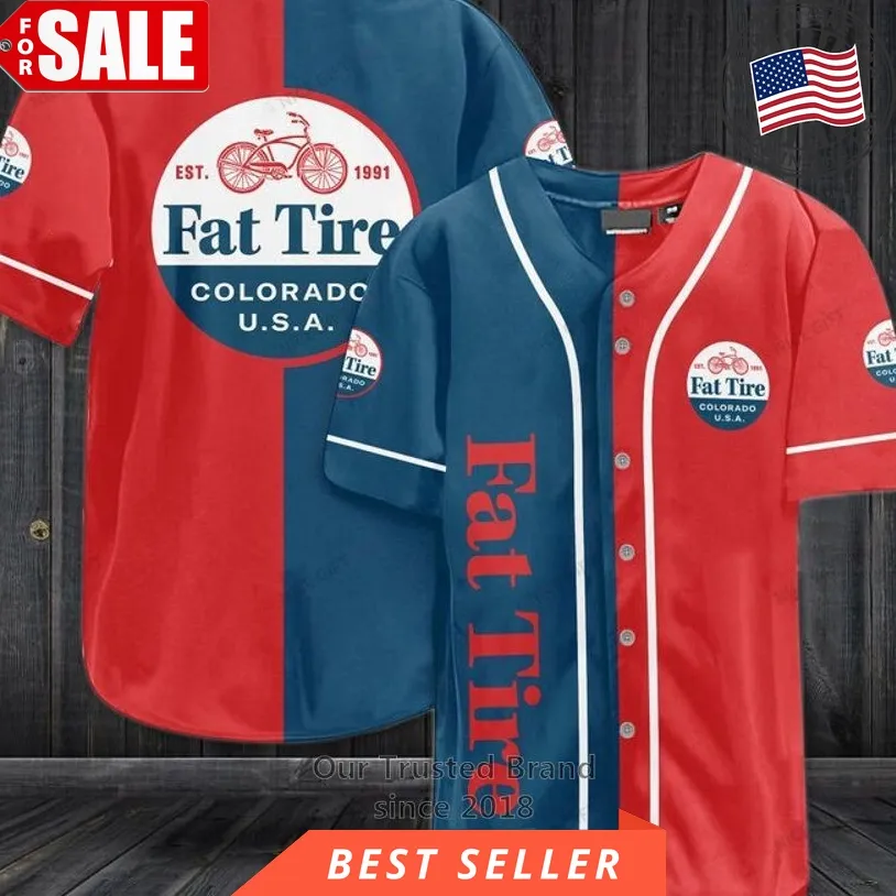Fat Tire Logo Red Blue Baseball Jersey