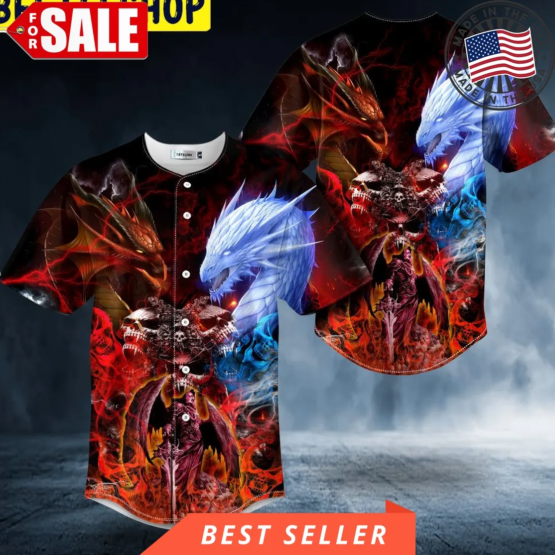 Fire And Ice Dragon Skull Trending Baseball Jersey