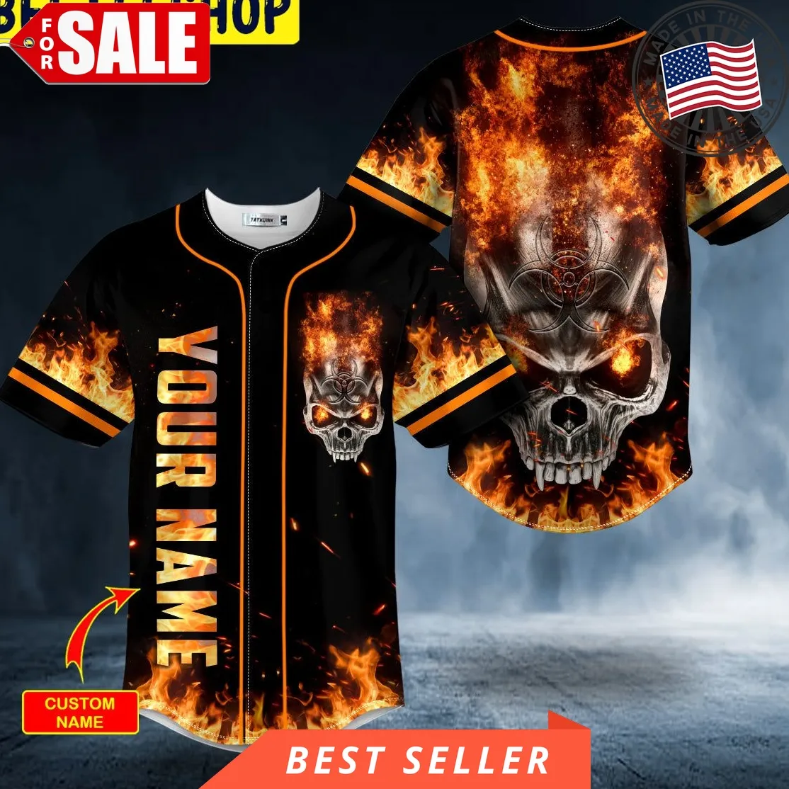 Fire Angry Biohazard Skull Custom Trending Baseball Jersey