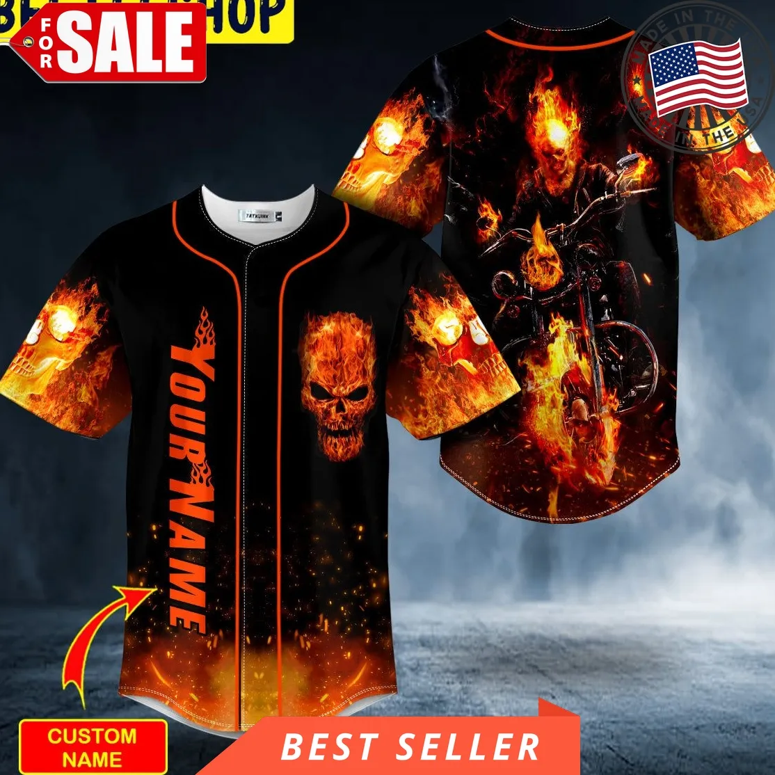 Fire Ghost Racer Skull Custom Trending Baseball Jersey