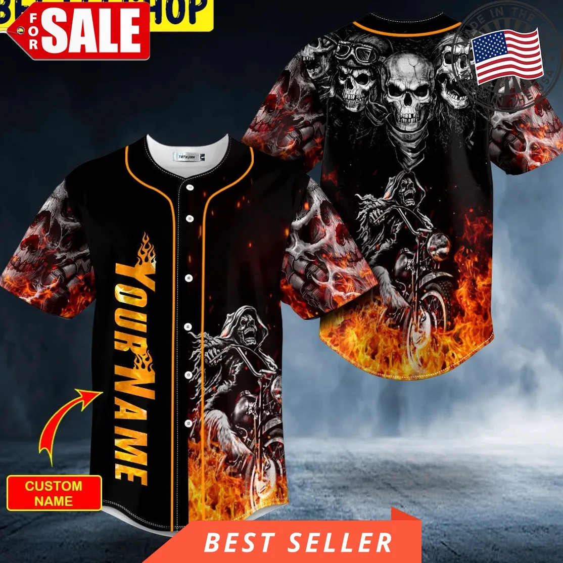 Fire Ghost Rider Biker Skull Custom Trending Baseball Jersey
