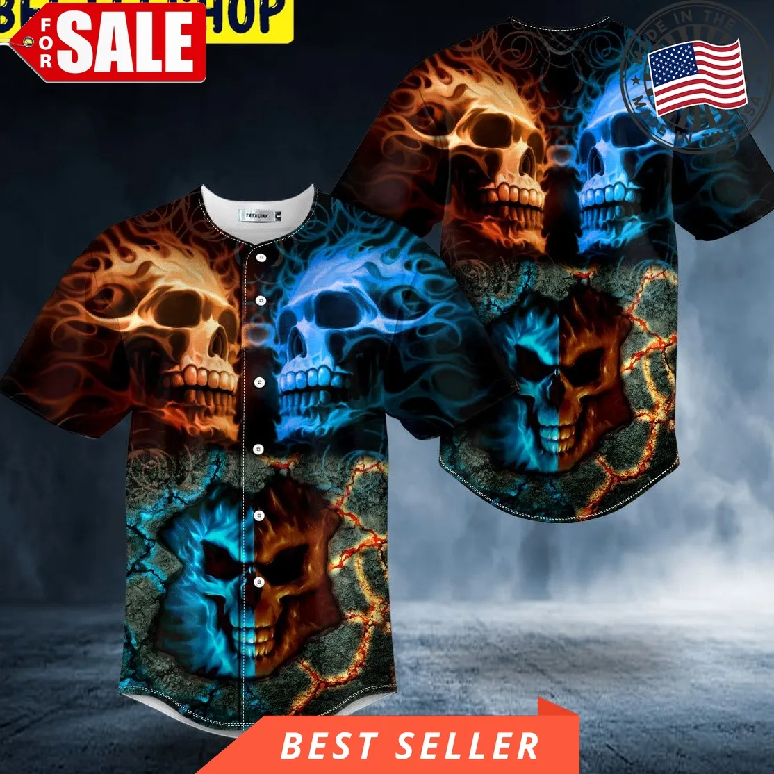 Fire Ice Pattern Skull Trending Baseball Jersey