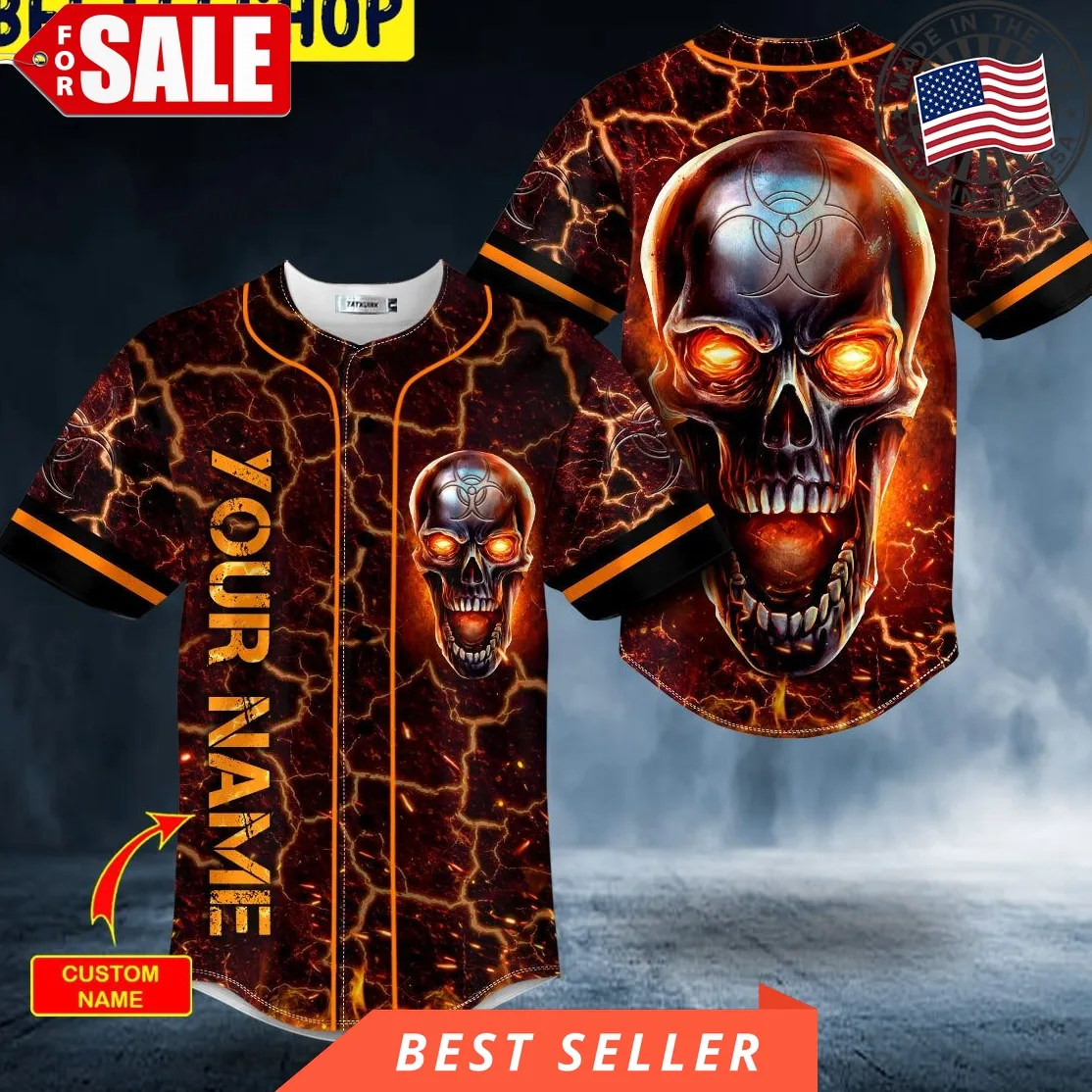Fire Metallic Biohazard Skull Custom Trending Baseball Jersey