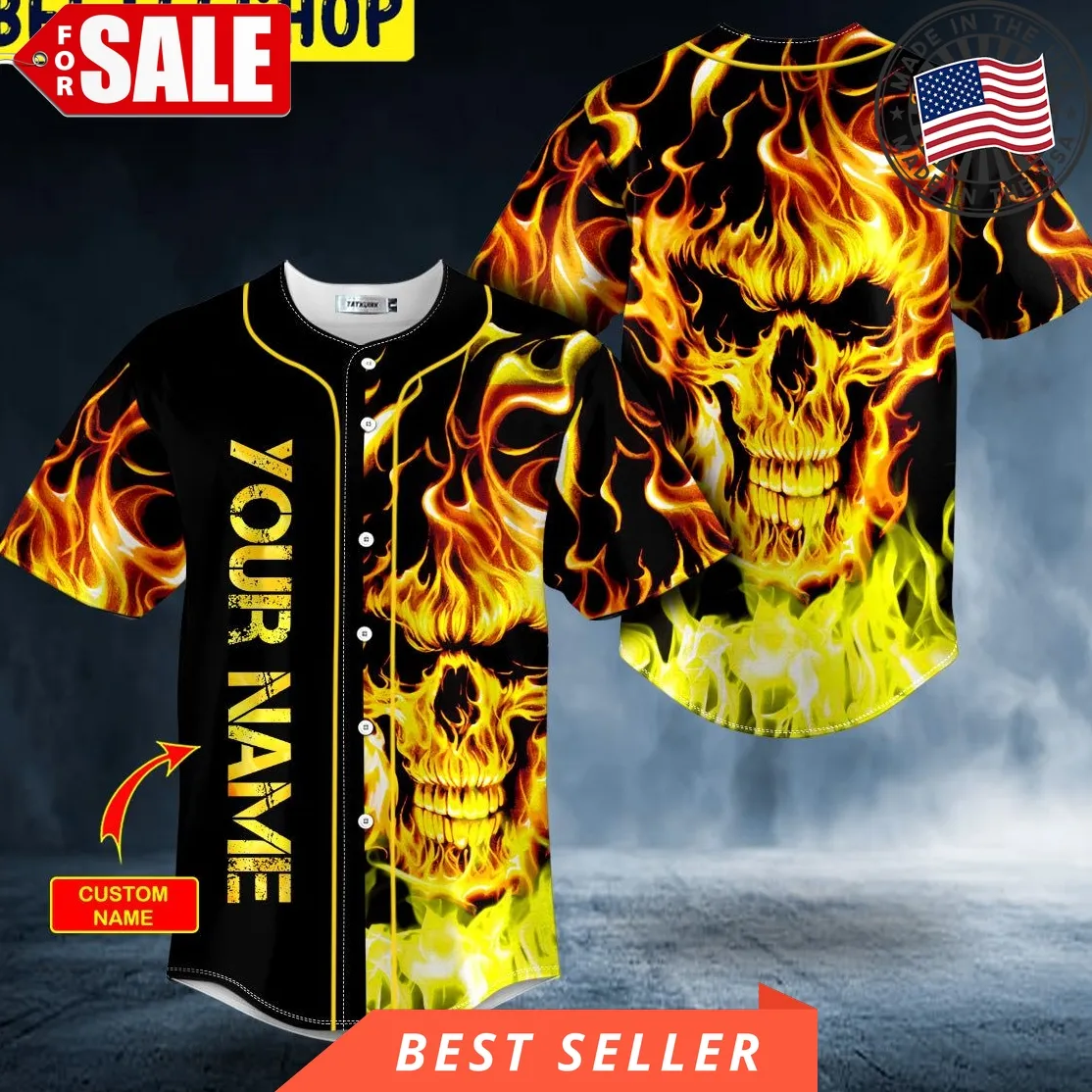 Fire Rage Skull Custom Trending Baseball Jersey