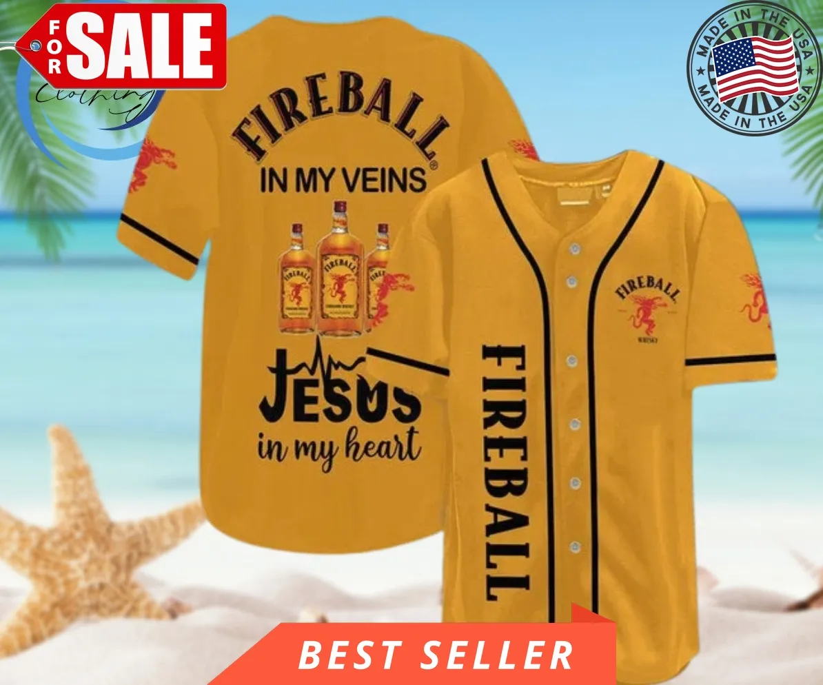 Fireball Whiskey In My Veins For Beer Baseball Jersey