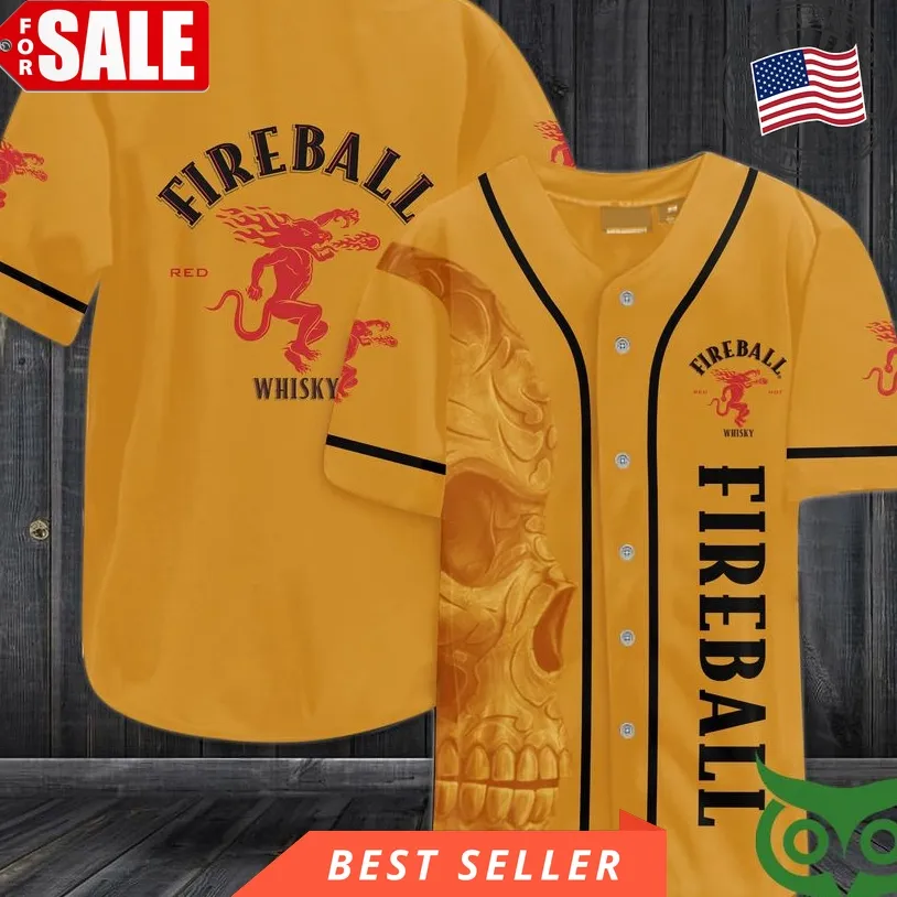 Fireball Whiskey Skull Baseball Jersey Shirt