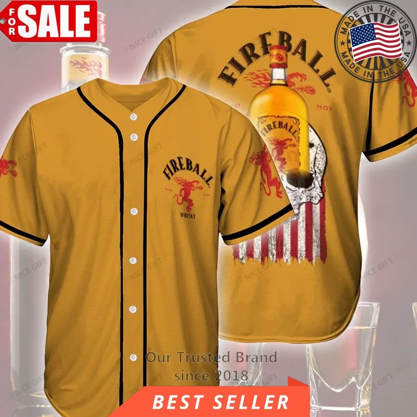 Fireball Whisky Skull United States Flag Orange Baseball Jersey