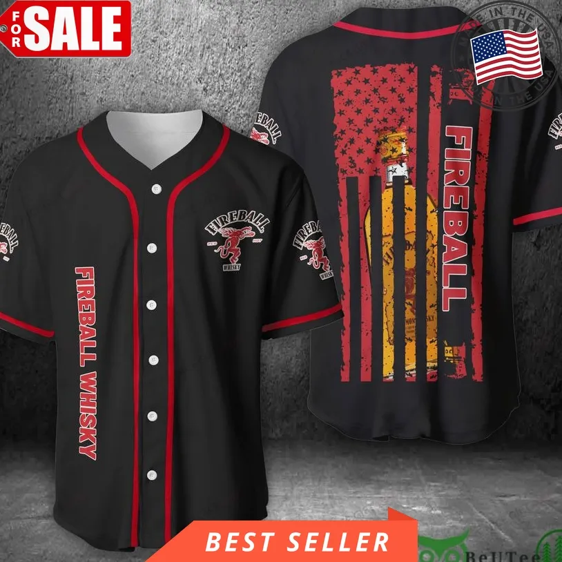 Fireball Whisky Us Flag Baseball Jersey Shirt
