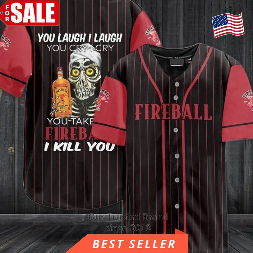 Fireball Whisky You Laugh I Laugh Striped Baseball Jersey