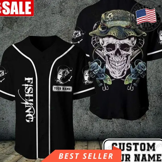 Fishing Skull Custom Name 12345 Gift For Lover Baseball Jersey