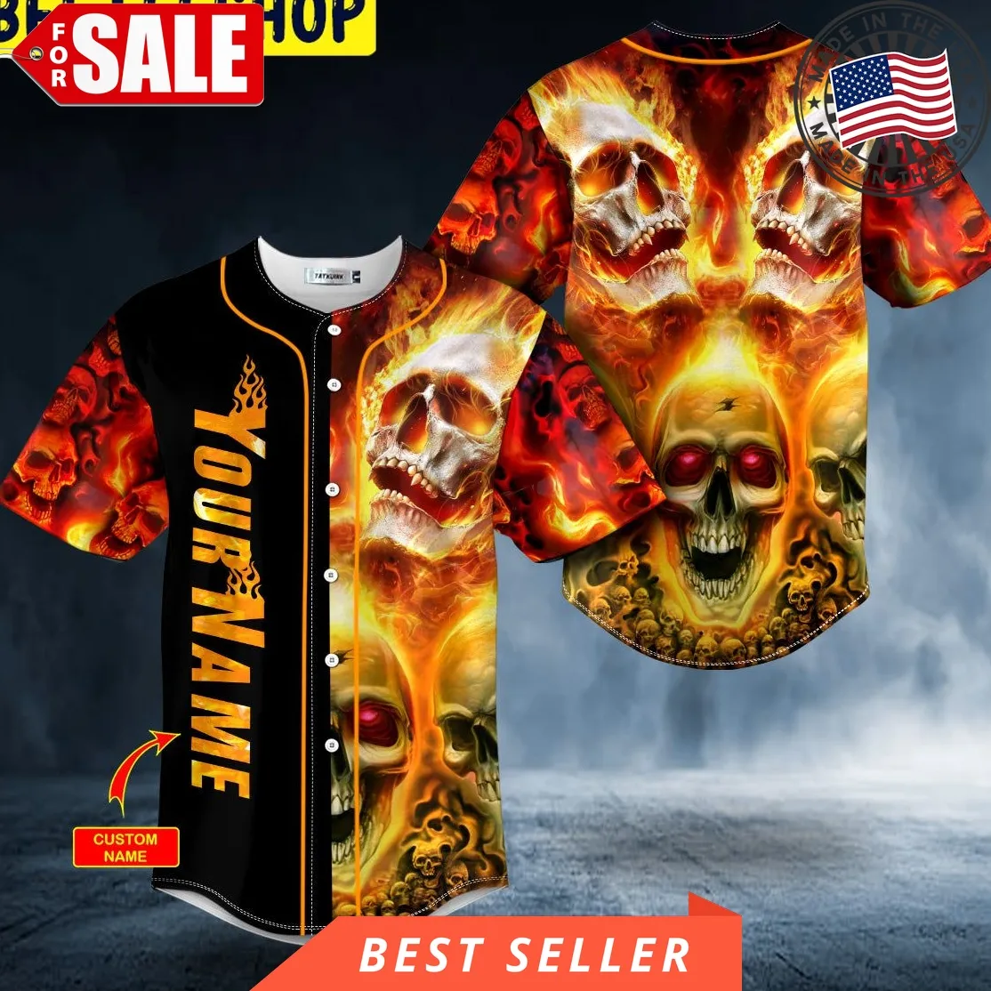 Flaming Skull Custom Trending Baseball Jersey