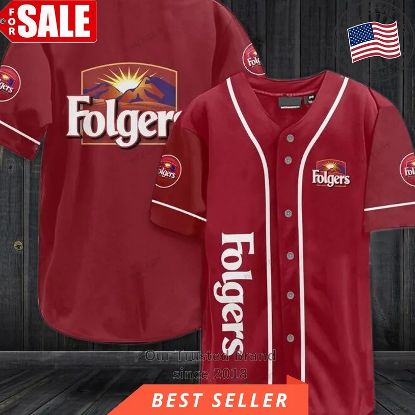 Folgers Coffee Logo Red Baseball Jersey