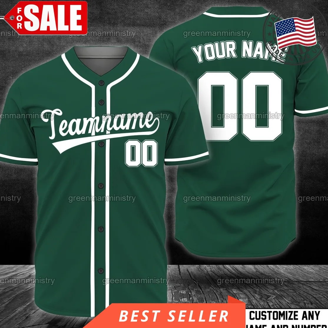 Forest Green Team Name Baseball Jersey Customize Name And Number Personalize Team Shirt