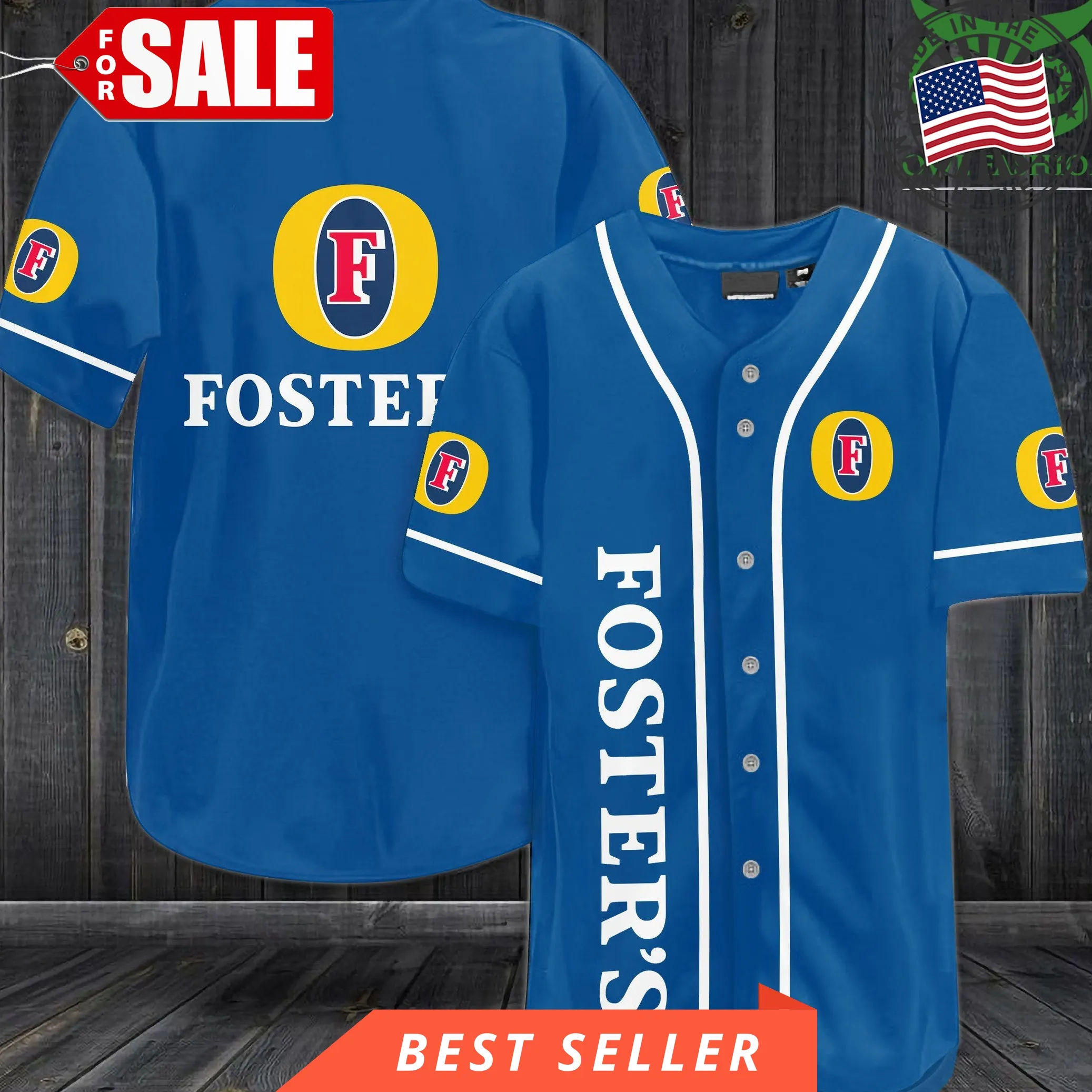 Fosters Blue Baseball Jersey Shirt